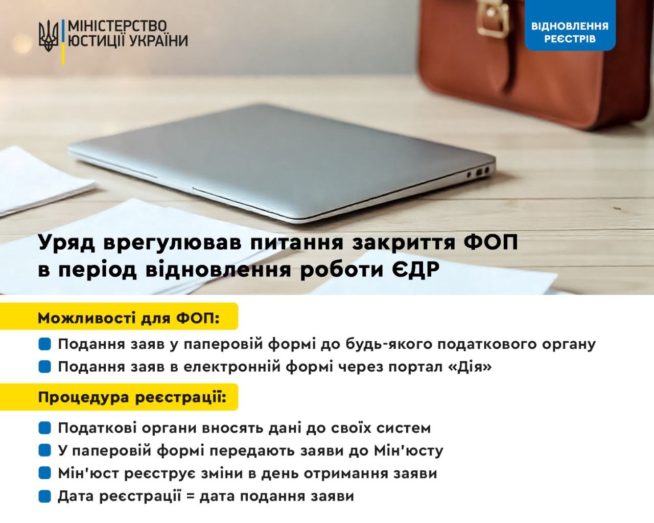 Уряд врегулював питання закриття ФОП в період відновлення роботи ЄДР