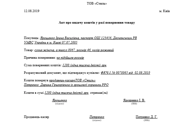 Облік повернення товару Облік повернення товару