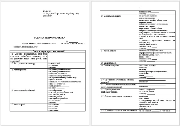 Звіт про вакансії за формою № 3-ПН оновлять: проєкт Мінекономіки Додаток до форми №3-ПН