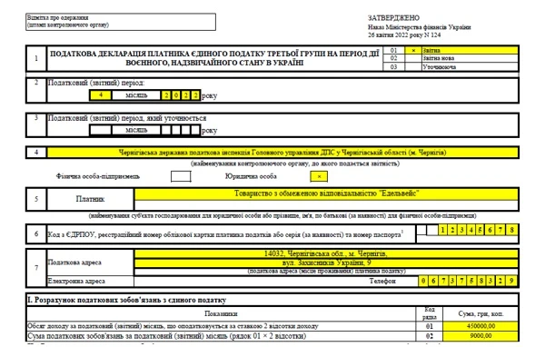 Зразок заповнення податкової декларації спецгрупи ЄП 2% Зразок заповнення податкової декларації спецгрупи ЄП 2%