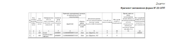 Форма № 20-ОПП образец заполнения Форма № 20-ОПП образец заполнения