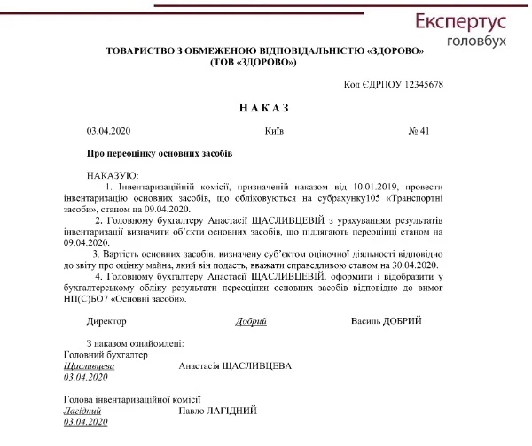 Наказ на переоцінку основних засобів: ЗРАЗОК Наказ на переоцінку основних засобів: ЗРАЗОК