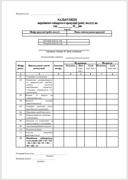 Себестоимость продукции предприятия Расчет себестоимости продукции предприятия