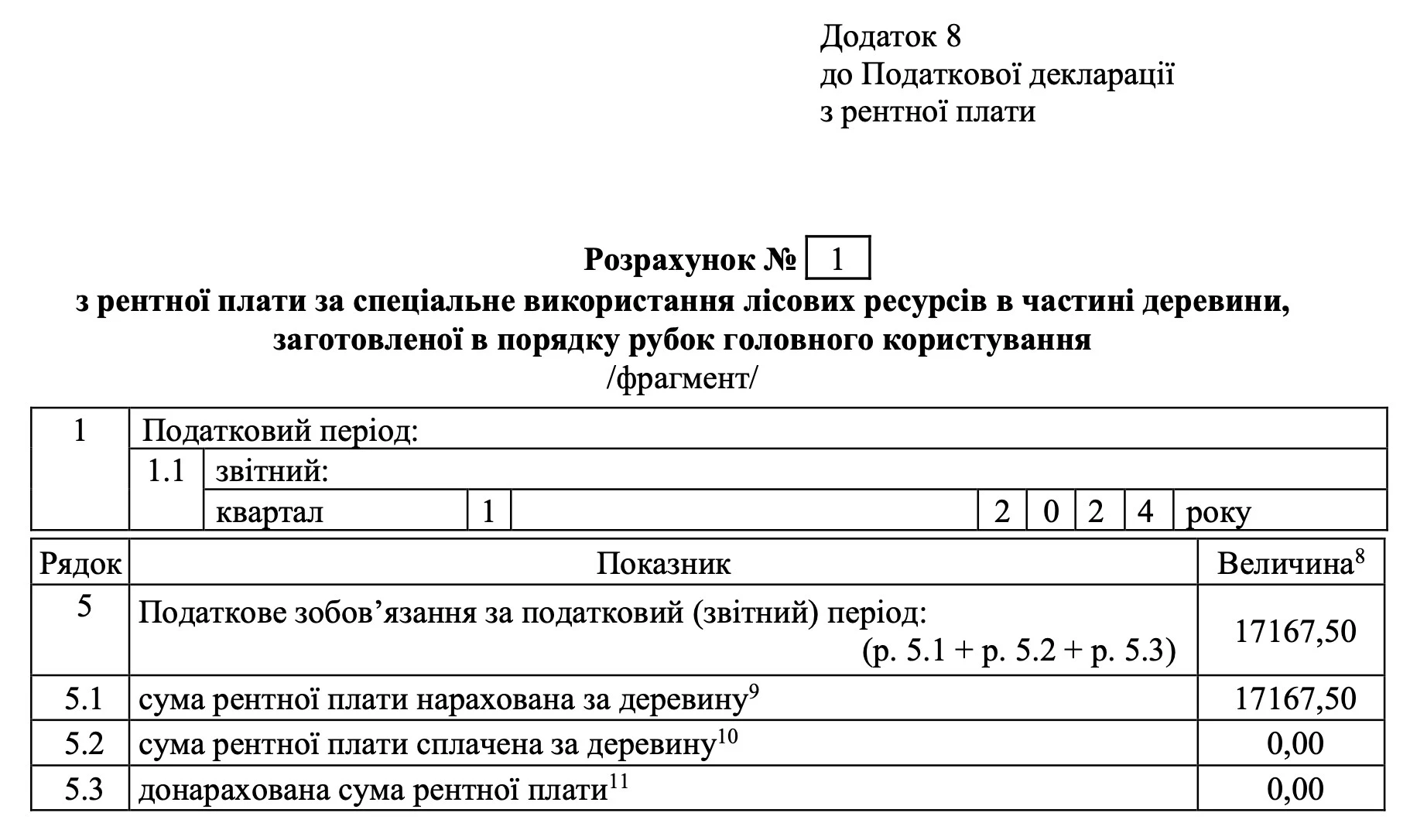 Приклад заповненого Додатка 8 до декларації з рентної плати Приклад заповненого Додатка 8 до декларації з рентної плати