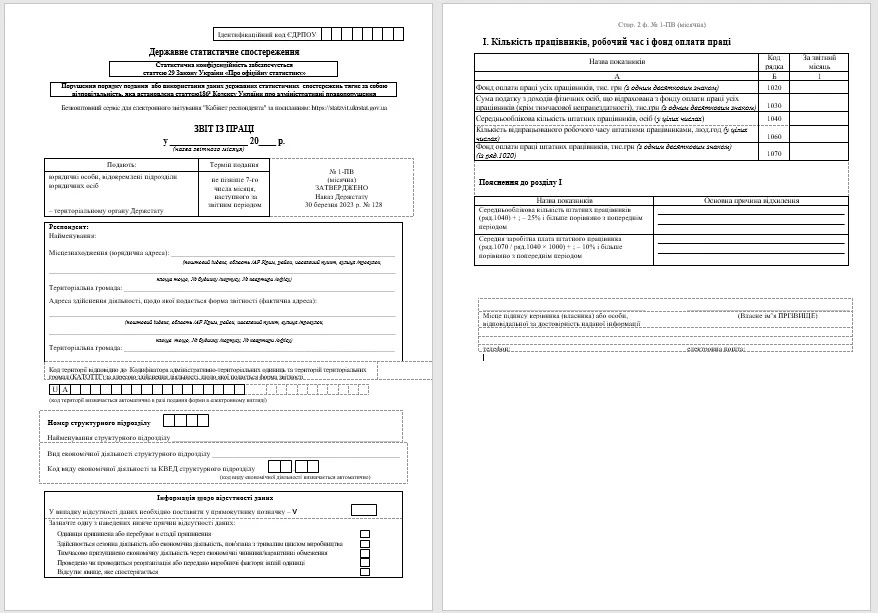 Звіт із праці (форма 1-ПВ) 2024