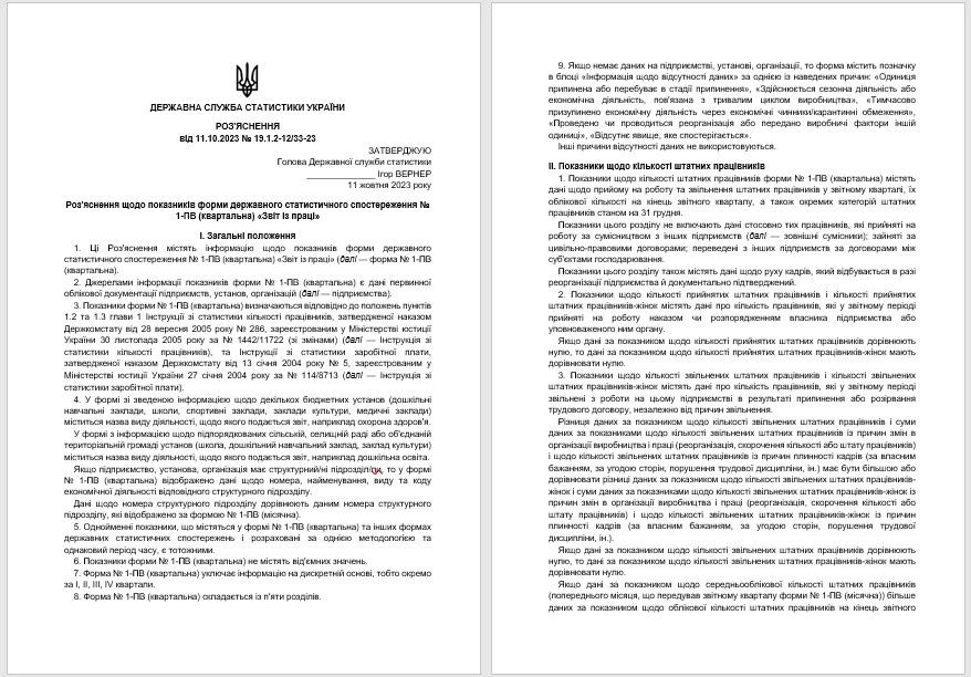 Звіт із праці (форма 1-ПВ) 2024