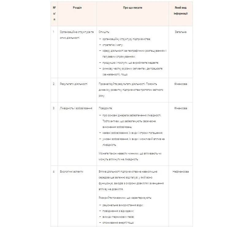 звіт про управління зразок