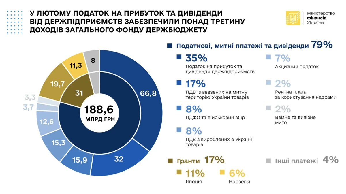 У лютому бюджет України був врятований завдяки дивідендам та оплаті податку на прибуток держкомпаній