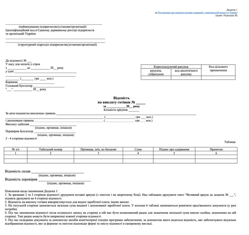 розрахунковий лист по заробітній платі