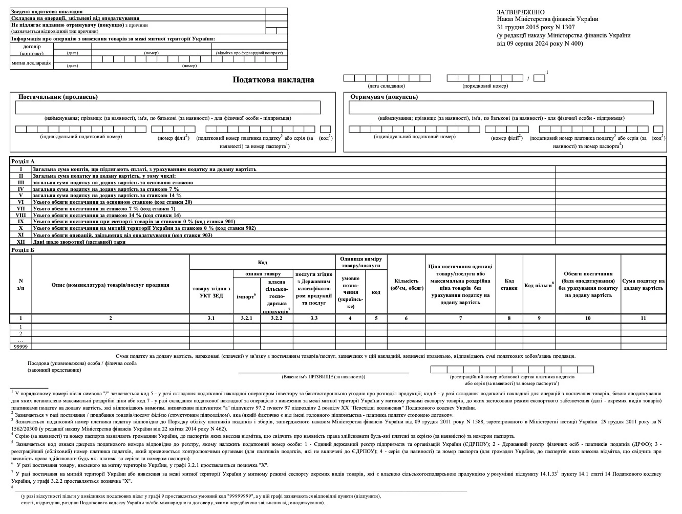 Податкова накладна Нова податкова накладна: приклад заповнення