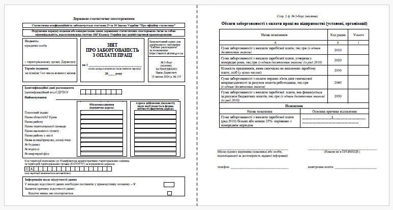 Звіт про заборгованість з оплати праці бланк 2025