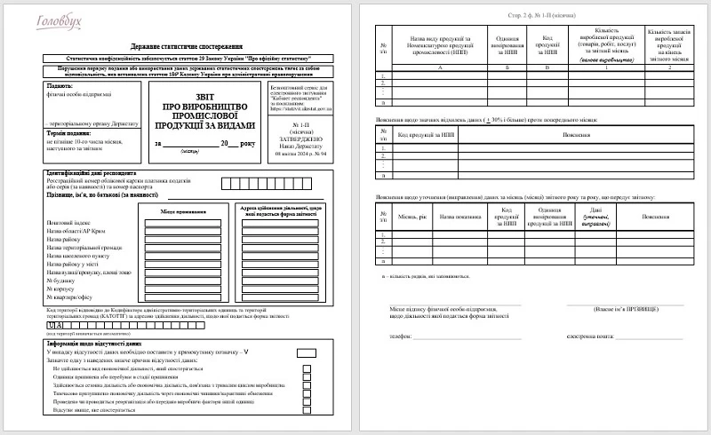 Звіт за формою № 1-П (місячна)