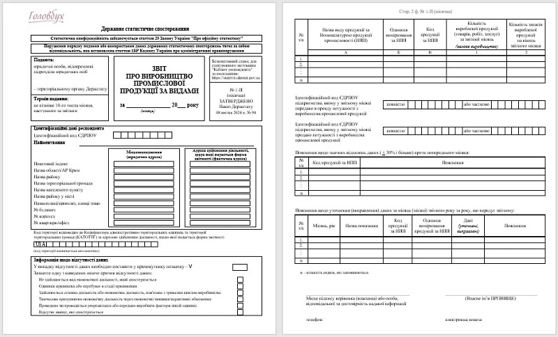 Звіт за формою № 1-П (місячна)