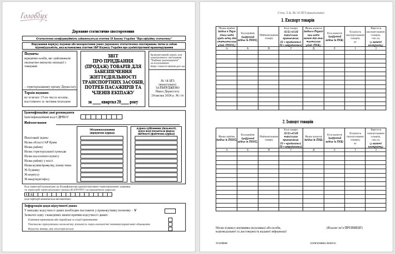 Форма № 14-зез (квартальна) бланк 2025