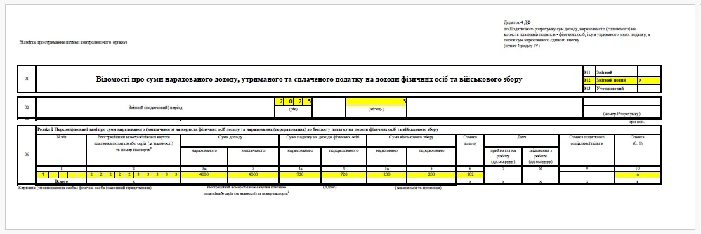 Виправлення помилок у Додатку 4ДФ Податкового розрахунку