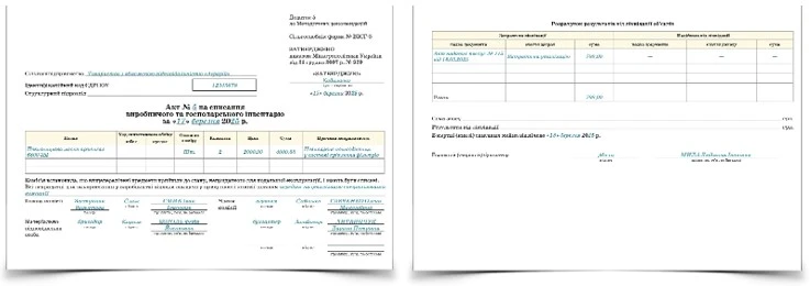 Зразок заповнення Акта на списання виробничого та господарського інвентарю