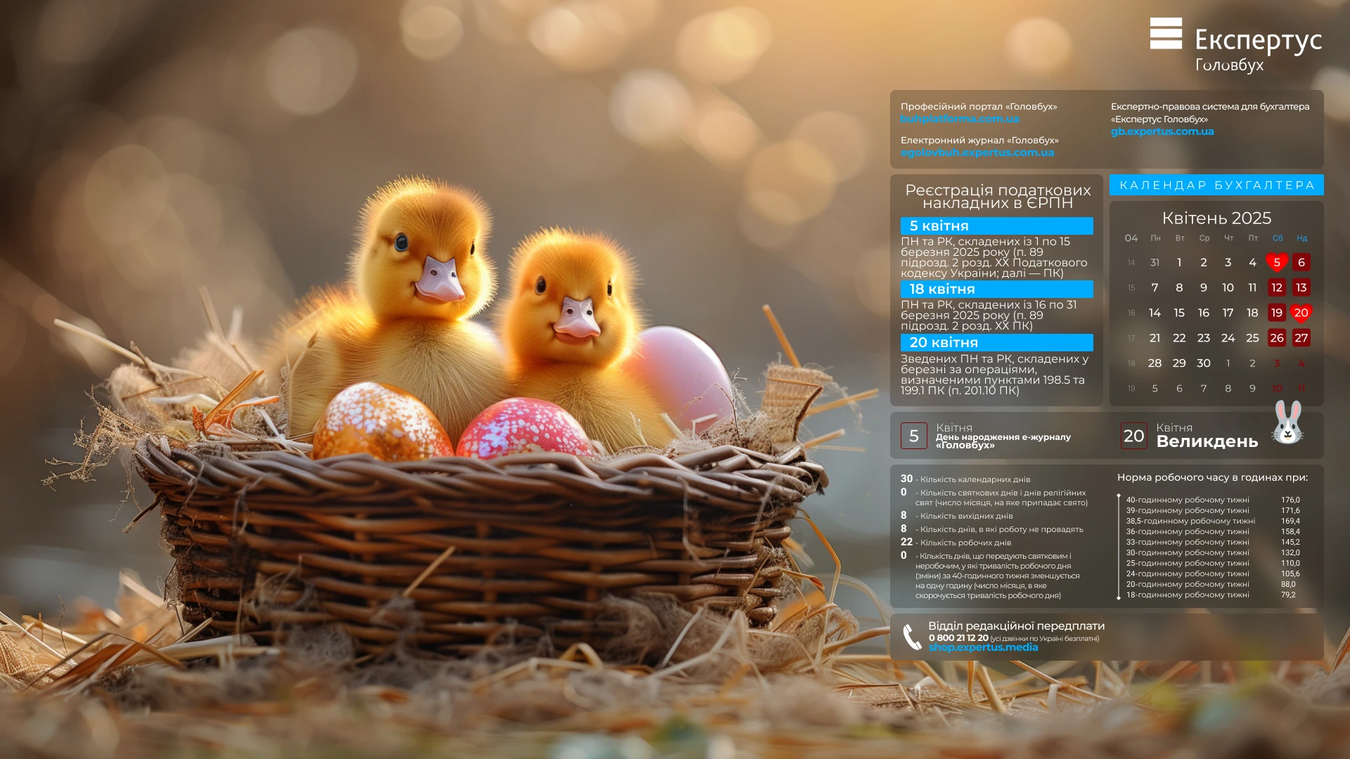 📅 Шпалери на робочий стіл з календарем робочого часу на квітень 2025 року