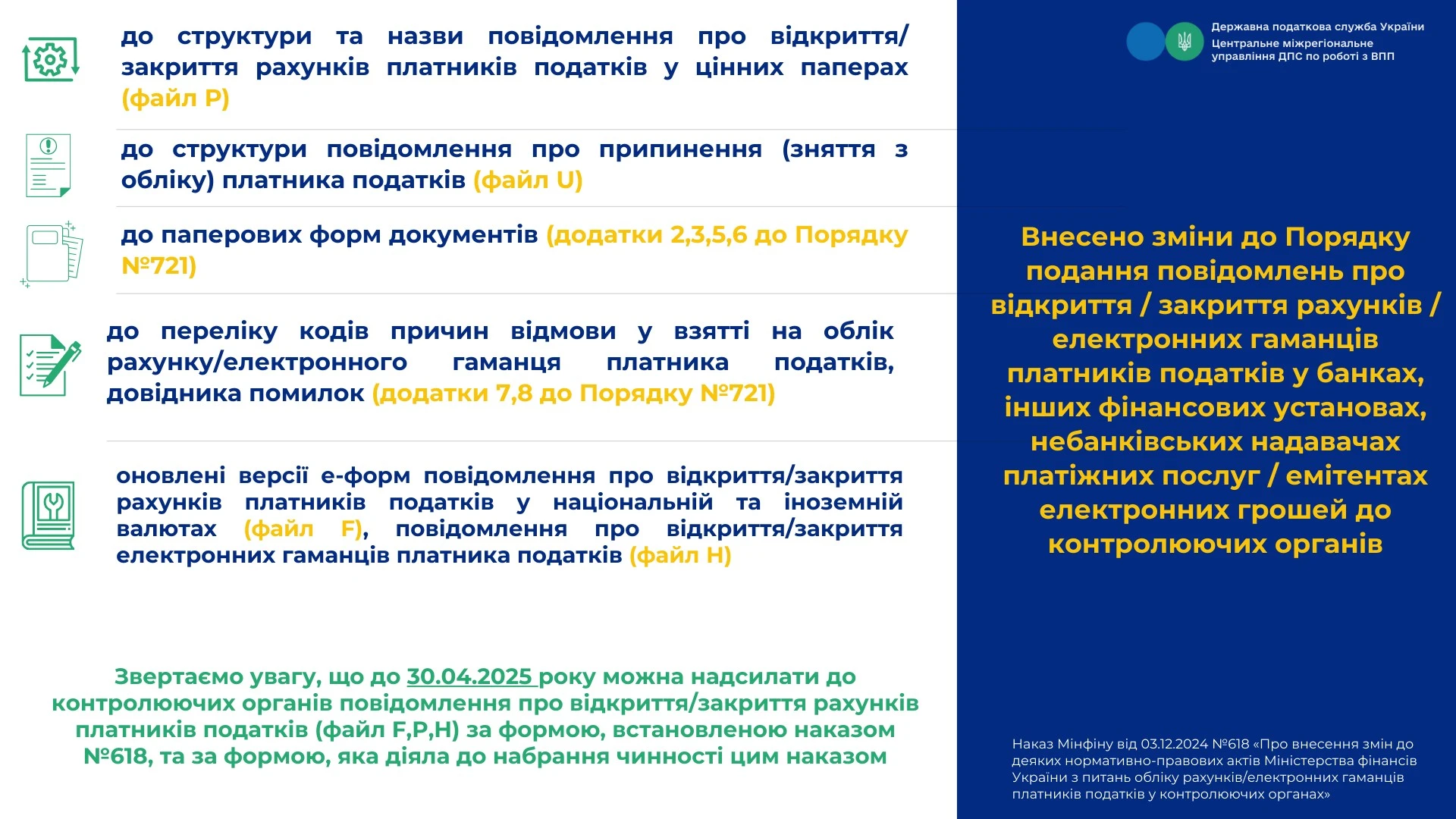 До 30 квітня фінустанови можуть подавати повідомлення про відкриття та закриття рахунків за старою формою